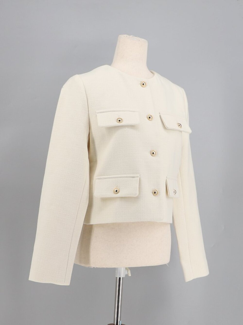 NWT ZARA Gold Button Cropped Flap Jacket Blazer in Ivory Size S - Picture 2 of 11